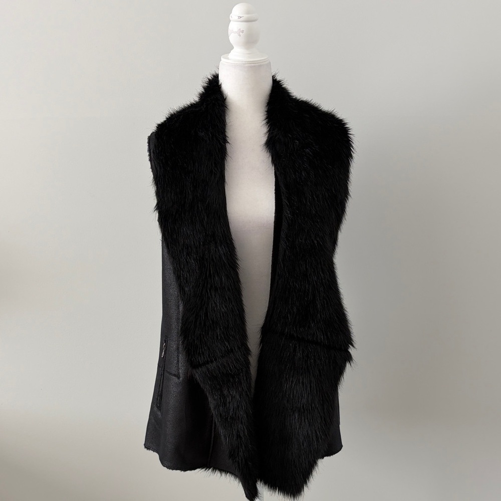 Dolce Cabo Sleeveless Jacket With Faux Fur Waterfall Collar